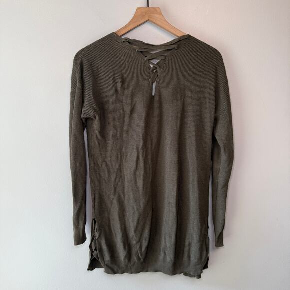 Hippie Rose Women's Crisscross Cardigan Sweater Top Olive Green Size Small - Picture 6 of 6